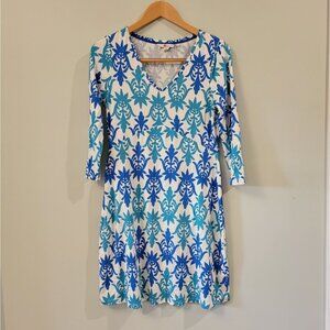 Boden Blue Aqua 3/4 Sleeve Vneck Jersery Knit Sheath Dress 6L